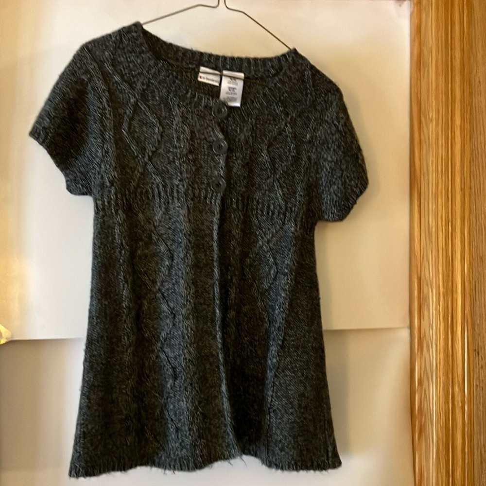 No Boundaries Womens Jr. (7-9) Short Sleeve Grey Knit Open 3 button Cardigan GUC